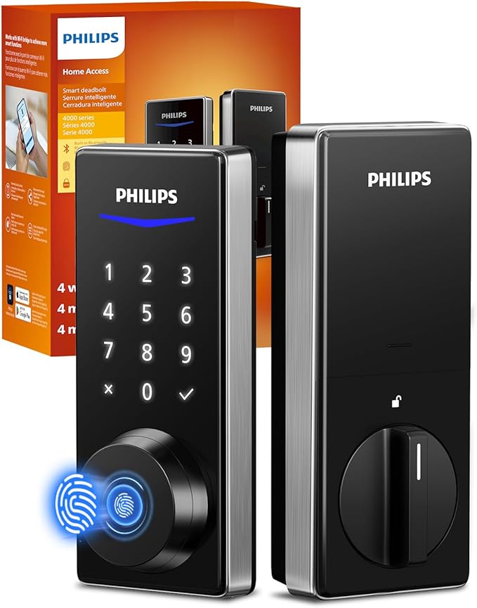 Philips Fingerprint Smart Lock, Keyless Entry Door Lock, Smart Door Locks for Front Door, Keypad Deadbolt, APP Control, 9-Month Long Battery