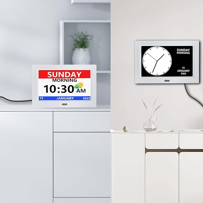 MRCHYDZ 11 Inch Clock with Day and Date for Elderly Large Display Digital Clocks 12 Alarm 3 Display Modes Large Font Alzheimer's Clock Alarm Clocks for Seniors Auto DST 11in White