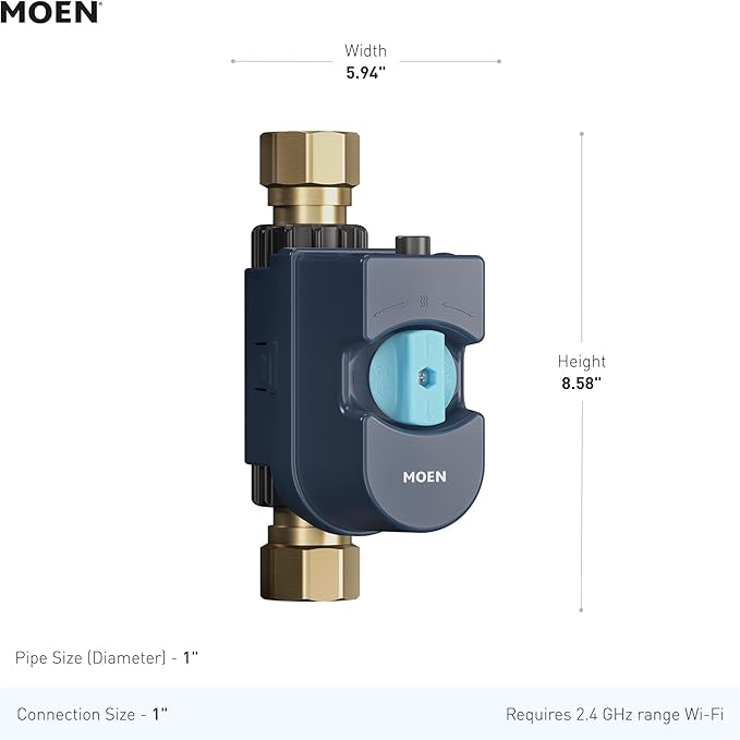 Moen Flo Smart Water Monitor and Automatic Shutoff Sensor, Wi-Fi Connected Water Leak Detector for 1-1/4-Inch Diameter Pipe, 900-002