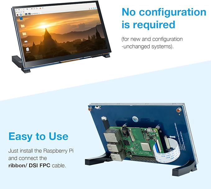 Hosyond 7 Inch Touchscreen IPS DSI Display Compatible with Raspberry Pi 5/4/3, 800x480 Pixel Capacitive Screen MIPI Driver-Free Interface