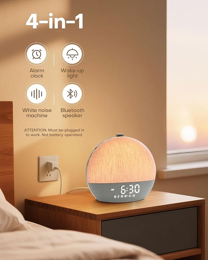 Zelaclock Sunrise Alarm Clock, White Noise Sound Machine, Sunlight Alarm Clocks for Bedrooms, 9 Natural Wake Up RGB Night Light, 30 Soothing Sounds for Heavy Sleepers, Baby, Kids, Adults