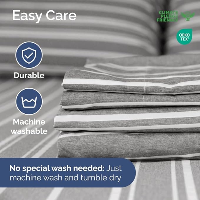 Full XL Bed Sheet Set - 4 Piece Extra Long Extended Full XL Sheets - Soft, Breathable & Cooling - Fits 8" to 16" Mattress with Deep Pockets - 54" x 80" - Wrinkle and Fade Resistant - Grey Stripes 3