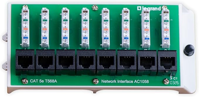 Legrand - OnQ Cat5e Network Interface Module, Wifi Module with 8 Ports, Network Box Provides Connectivity to Ethernet Connected Devices, Black, AC1058