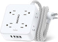Surge Protector Power Strip - CHCORE 5Ft Braided Extension Cord with 8 Outlets with 4 USB (2 USB C) Charging Ports, Flat Plug Multi Plug Outlet Extender Charging Station for Home Office, ETL, White
