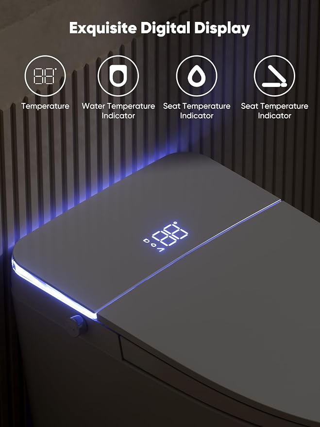Smart Toilet with Auto Open/Close Lid - Warm Water Bidet, ADA Comfort Height Heated Seat, Dryer, Night Light, Foam Shield, Dual Auto Flush, Foot Sensor, Modern Elongated One-Piece Toilet for Bathrooms