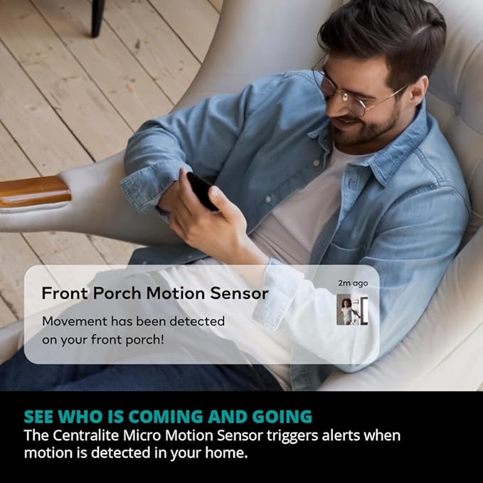 Centralite by Ezlo Micro Motion Sensor - Home Automation and Security - Lighting Scenes, Security Alarm, Alerts upon Motion Detection - Zigbee