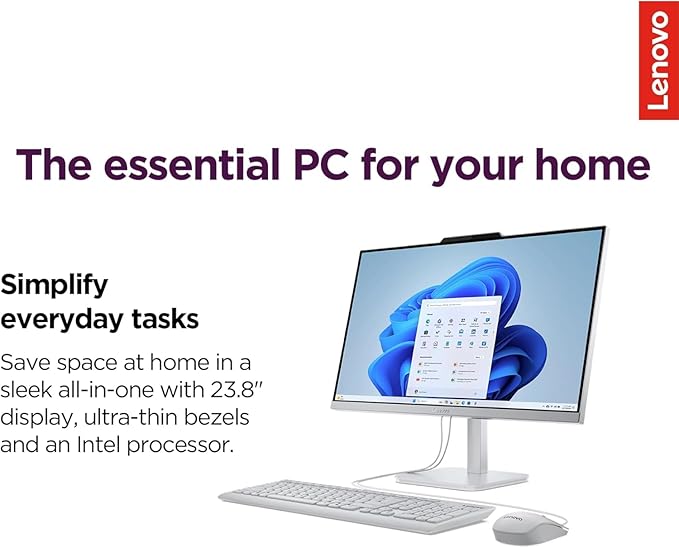 Lenovo IdeaCentre 24" FHD All-in-One Desktop Computer with Lifetime Office 365 for The Web • 16GB RAM • 512GB SSD • Intel Core • Wired Keyboard and Mouse • Windows 11