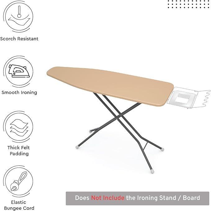 Encasa XO Ironing Board Cover and Pad 42"x14" - 4mm Felt Medium Iron Board Cover with Padding - Heat Resistant, Stain-Safe Dye, Non Slip Elastic Bungee Cord Tightening Iron Table Cover Light Beige