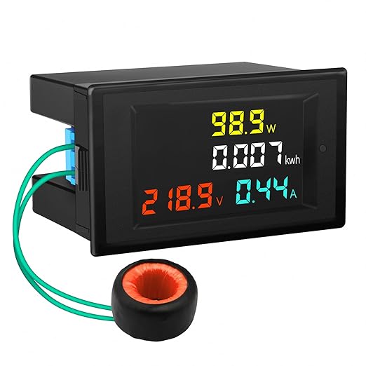 DROK AC Power Meter, AC 80-300V 100A Voltage Current Color LCD Display Panel, Digital Voltmeter Ammeter Watt Active Power Energy Battery Monitor Multimeter Volt Amp Meter with Current Transformer CT