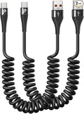 PRAKIE USB C Cable Fast Charging 5FT, Coiled USB A to USB C Cable for Car, Type C Charge Cord USB-C Charging Cable Compatible with iPhone 17/16/15/Samsung Galaxy S20 and More USB C Devices-Black 2Pack