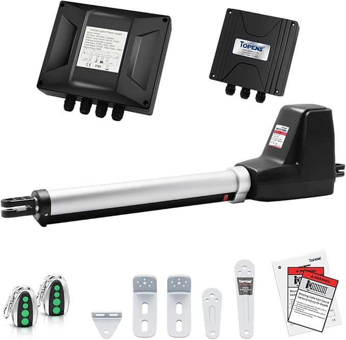 TOPENS AT6131 Single Swing Gate Opener Medium Duty Automatic Gate Motor for Single Swing Gates Up to 18ft, Electric Driveway Gate Operator AC Powered with Remote Control Kit Solar Compatible