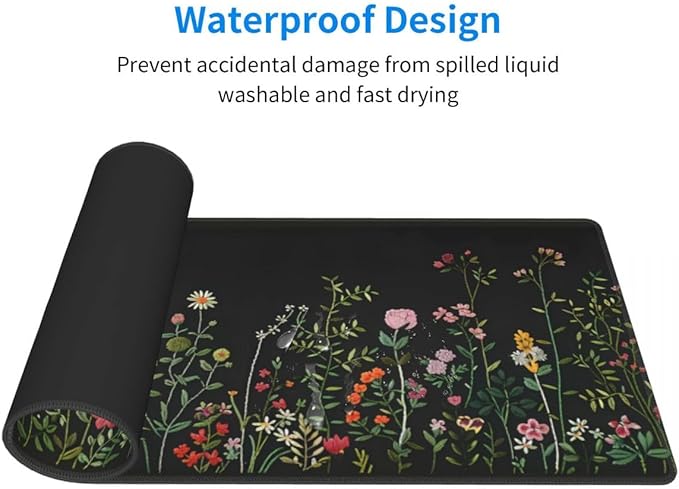 CANFLASHION Desk Pad,Office Desk Mat 31.5"×11.8" Large Gaming Mouse Pad,Durable Extended Computer Mouse Pad,Waterproof Thick Big Mouse Pads with Non-Slip Rubber Base Office Home Colorful Flowers