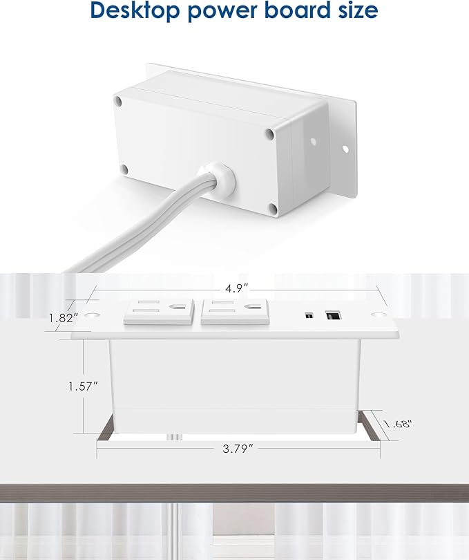 Conference Recessed Power Strip USB C PD 20W Fast Charging,Furniture Recessed Outlet,2 Outlets,2 USB Ports Table Power Strip,Flush Mount Power Strip for Side Table,6ft Cord,Flat Plug