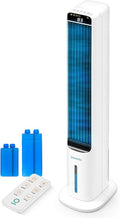 SereneLife Evaporative Air Cooler Tower with Remote, 5L Tank, 4 Ice Boxes, 3 Speeds, Quiet Standing Cooler with Oscillation for Home, Office or Bedroom, Portable & Energy Efficient, 10” x 13” x 39”