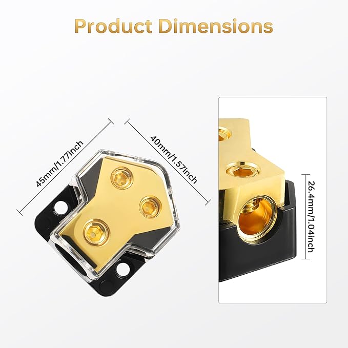 BOJACK 2 Way Splitter Amp Copper Power Distribution Block 0/2/4 AWG Gauge in, 4/8 Gauge Out for Car Audio Splitter (Pack of 1)