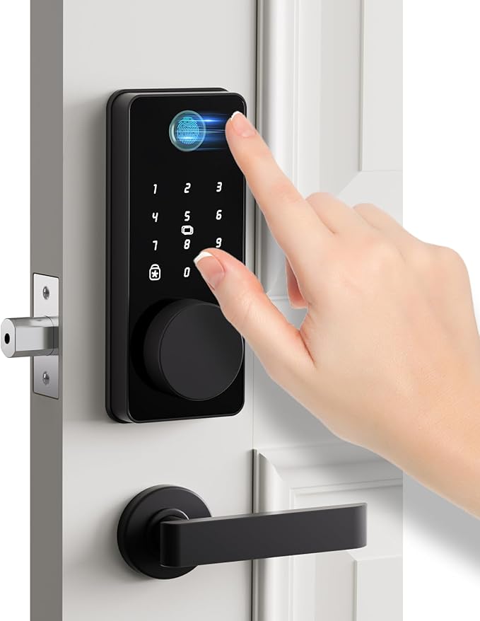 Keyless Entry Door Lock, Fingerprint Door Lock, Smart Door Lock with Keypad, Auto & One Touch Lock | Smart Locks for Front Door | Easy Installation | IP54 Waterproof | App Control | 12-Month Battery