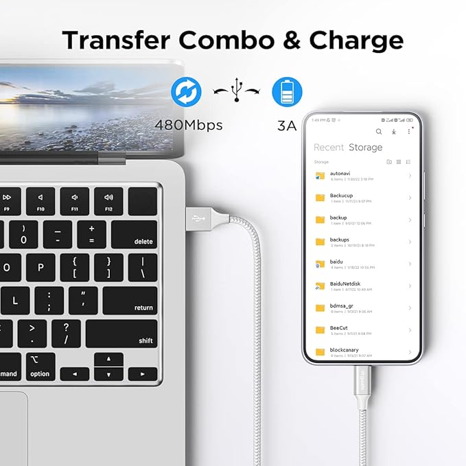 etguuds USB A to USB C Cable 6.6ft, 2-Pack, 3A Fast Charging Type C Charger Cord for iPhone 17 16 15 Pro Max 16e 17 Air, Samsung Galaxy S25 S24 S23 S22 S21 S20 A17 A16 A56 A55 Flip Fold, White