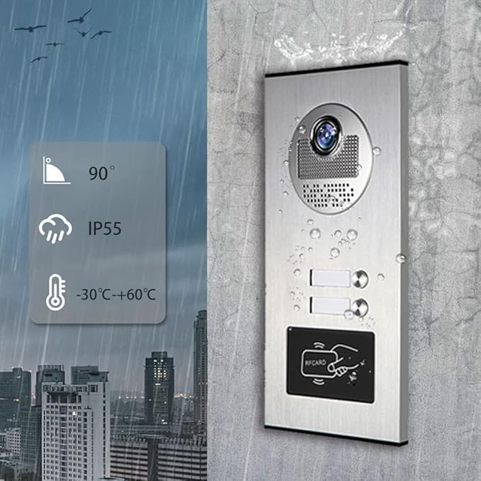 ANJIELO SMART Wired Video Multifamily Apartment Intercom System,2/3/4/6/8/10/12 Units 7 inch Monitor Video Door Phone Kit,Video Doorbell, ID Card Unlock, 2 Way Audio for Home (1 doorbell + 2 Monitor)
