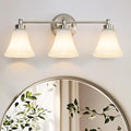 LOUSACE 3 Light Bathroom Vanity Light Vintage Brushed Nickel Bathroom Lighting Fixtures Over Mirror, Traditional Wall Sconce Lighting with Opal Glass Shade, Nickel Vanity Lighting Fixture