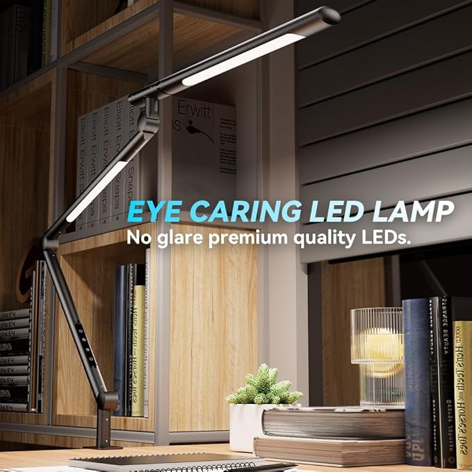 SANDROY VOLT Dual Light Source LED Desk Lamp - Clamp Mount Office Table Light with Knob Remote Control, Adjustable Brightness & Color Temperature, 5 Lighting Modes for Reading, Computer, DIY