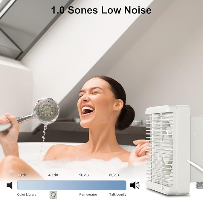 EINTTAX 8 Inch Wall Mounted Shutter Exhaust Fan with Automatic Shutter, 177 CFM Quiet Powerful Plug in Wall Exhaust Fan, Window Extractor Ventilation Fan for Bathroom, Attic, Garage, Shed, 25W, White