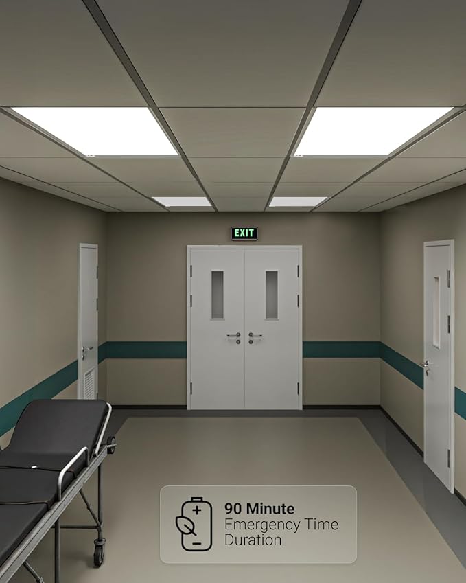 Sunco 12 Pack 2x4 LED Flat Panel Light Drop Ceiling Office Fixture with Emergency Battery Backup, 90 Minute Duration, 7760 LM, Selectable Features, 40/50/60W, 4000/5000/6000K, Dimmable (0-10V) ETL.