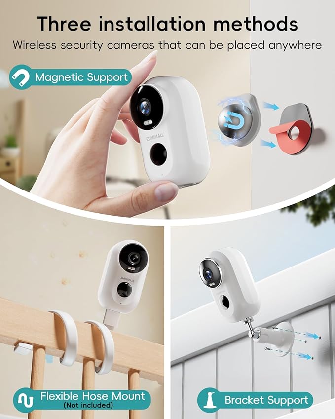 ZUMIMALL Security Cameras Wireless Outdoor with Magnetic Mount, 2K Outdoor Camera Wireless, 2.4G WiFi Battery Cameras for Home Security Indoor,3MP Color Night Vision/130° View/2-Way Talk/SD/Alexa