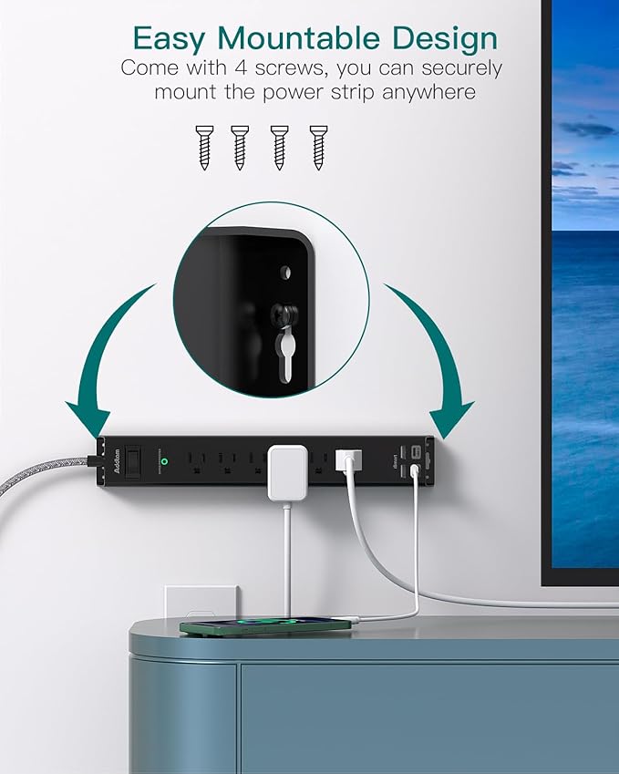 Surge Protector Power Strip 15 Ft Cord, Ultra Thin Flat Extension Cord with 6 Outlets 4 USB Ports(2 USB C), Flat Plug Power Strip, 15 Ft Long Power Cord, Home Office College Dorm Room Essentials