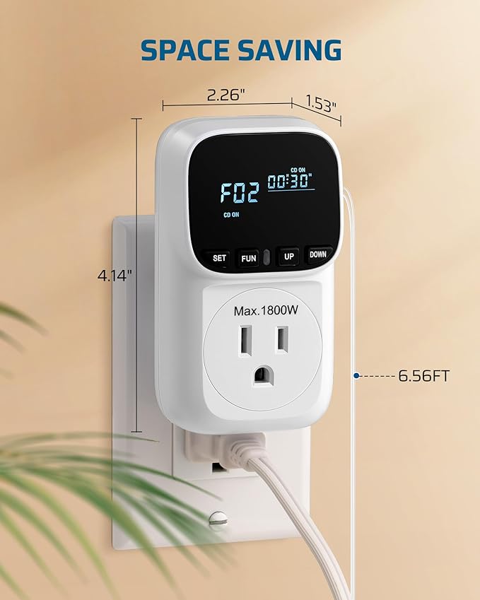 DEWENWILS Digital Temperature Controller, 2 Pack15A/1800W Thermostat Outlet Plug, VA Display Heating Cooling Control Timer, -40℉~210℉, Cyclic Timing/Countdown, for Greenhouse Incubator Homebrew