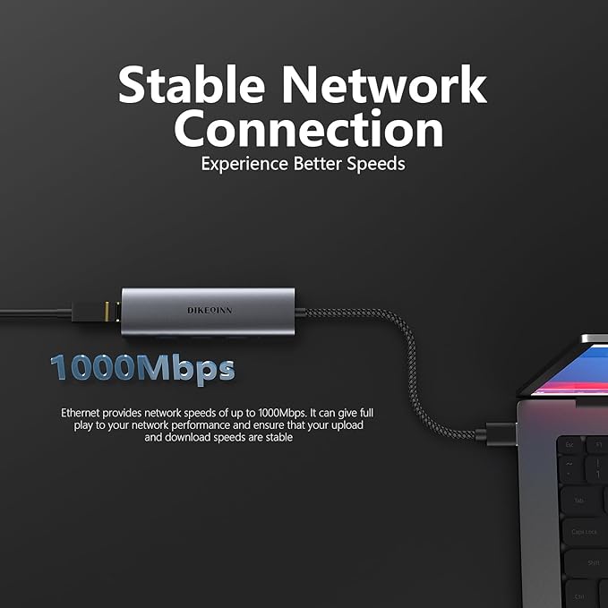 DIKEQINN 5-in-1 USB Hub with Gigabit Ethernet Ports and 3 USB 3.0 Ports, Suitable for USB-C/Type-C Interface laptops Such as MacBook Pro/Air, Dell XPS, Lenovo, Huawei, etc., Plug and Play(USB-A)