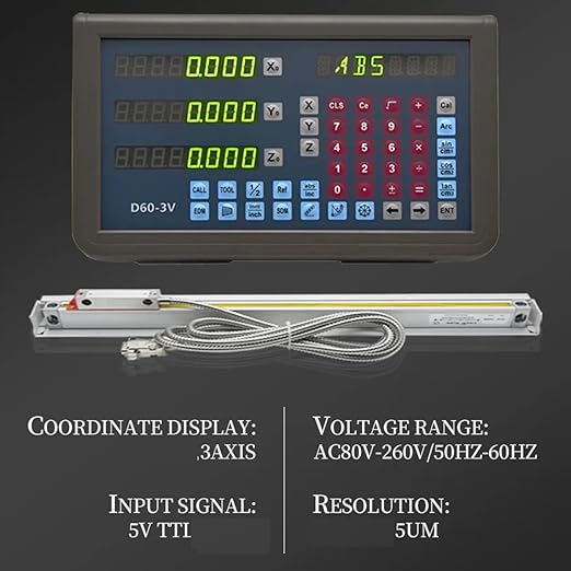 3 Axis DRO Kit Digital Readout TTL Linear Scale Kit 5um Precision (0.0002") for Milling Lathe Machine （170mm~1020mm ）