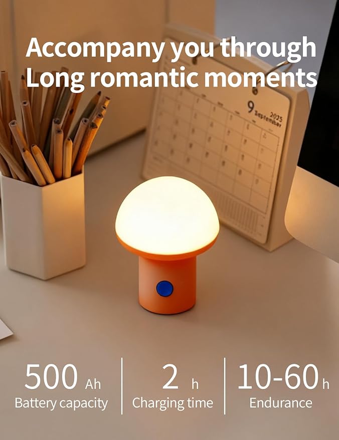 Sgohevn LED Night Light for Bedroom - Cute Mushroom Mini Desk Lamp with 3 Brightness Levels, USB Rechargeable & Portable Bedside Lamp for Kids and Nursery Christmas Gifts for Birthday