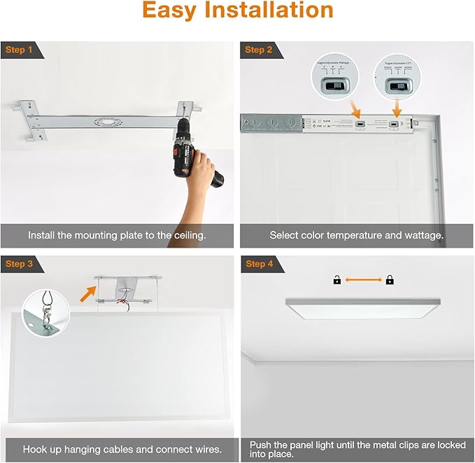 Mcacggo 2x4 FT LED Flat Panel Light Surface Mount 5000K-4000K-3000K Switchable & 0-10V Dimmable, 30W-40W-50W Selectable Flush Mount Ceiling Light 24x48 inch, ETL Listed, 100-277V, White, 2 Pack
