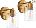 SOPEAS Brushed Gold Wall Sconce, Gold Vanity Light Modernbathroom Light fixtures with Clear Glass Shade Entrance Lamp Hallway Living Room Mount Bathroom Fixtures for Mirror (2PACK)