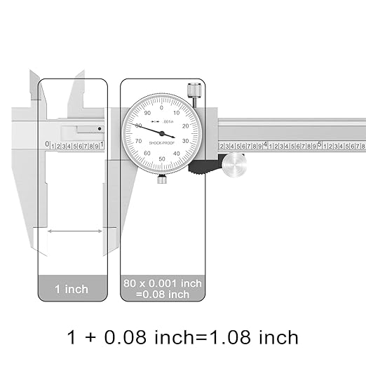 HDLNKAK Dial Caliper Shockproof Dial Caliper Precision Caliper with Watch 0-6" Range, 0.001” Resolution 6 Inch with 0.001" Precision Calipers 4-Way Measurement with Plastic Case