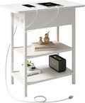 LIDYUK End Table with Charging Station, Flip Top Side Table with USB Ports and Outlets, Nightstand for Small Spaces, Bedside Tables with Storage Shelf for Living Room, Bedroom, White