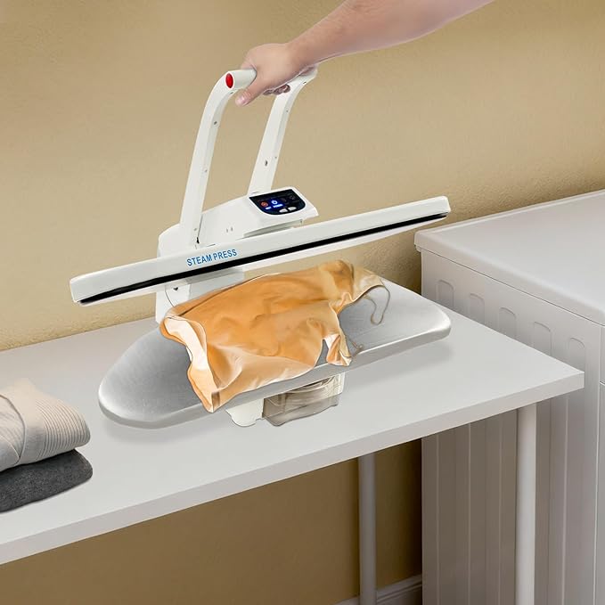 ESP-810E Steam Press, 5 Gears Temperature Digital Steam Press with Overheating Protection and Steam Burst Function for Ironing Clothes, Sheets (110V 1600W, White)