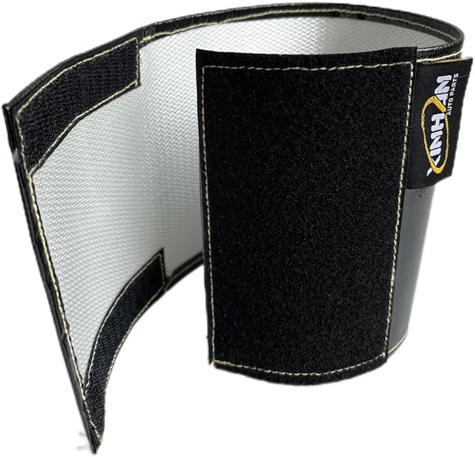 Xinhan (Silver,Black) Aluminum and Fiberglasss Heat Shielding Universal Starter Heat Shield 7 X 24in and 5.5 x 17in Wrap Self Attaching (Black, 5.5IN x 17IN)