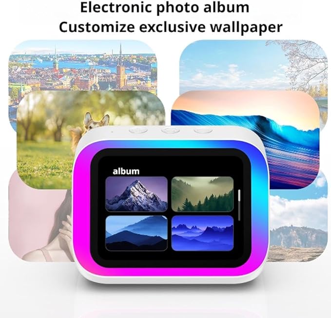 Felvoro White Smart Alarm Clock with Wireless Bluetooth 5.4 Speaker & Dynamic RGB Light,Hi-fi Stereo Sound,Hd Large Screen Display