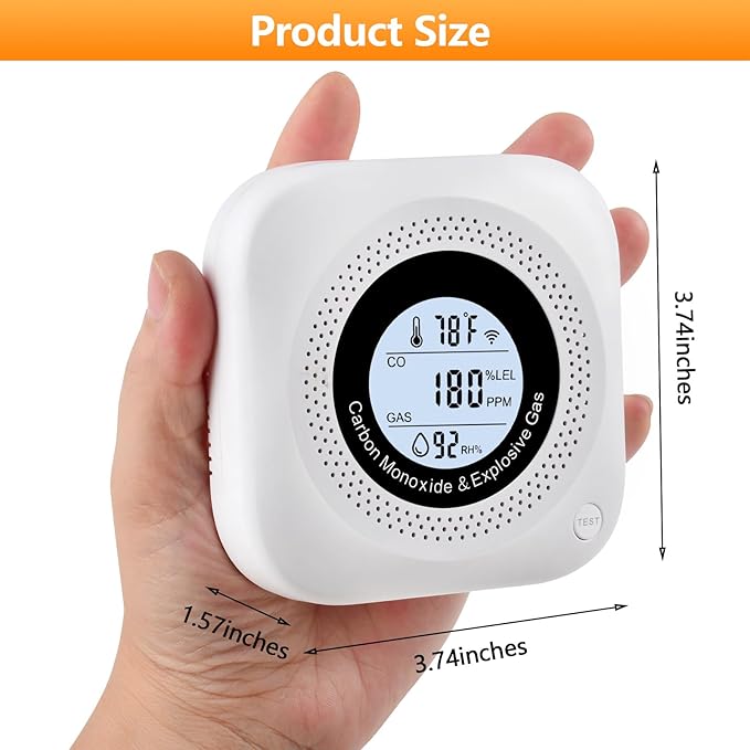 Carbon Monoxide Detectors, 2Pack 4-in-1 Natural Gas Leak Detector, Portable Carbon Monoxide Detector, Plug in Wall with AC Socket and Temperature & Humidity Monitoring for RV, Home, Hotel (White)