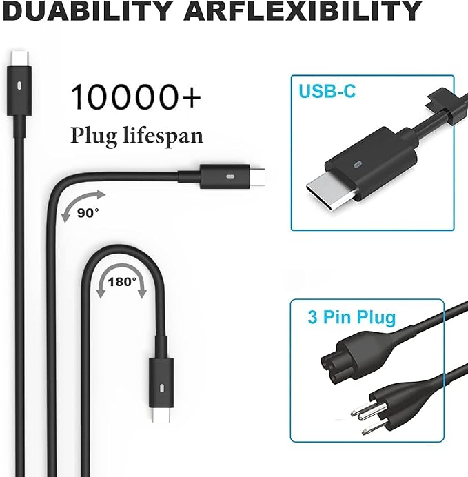 65W Type c USB c Ac Charger Compatible with Dell xps 13 9360 13 9365 2in1 13 9315 9320 5420 5290 5480 5491 5495 5520 5530 5580 5590 5591 7280 7290 Power Adapter Supply Cord