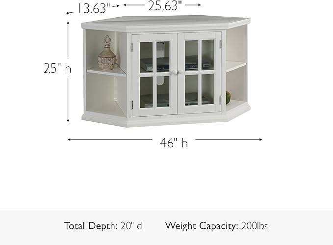 Leick Home Maelyn Corner TV Stand, for 50 in. TV, with Book Cases and Glass Doors, Cottage White, 85287