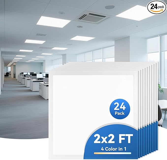 CycevSun 24-Pack 2x2 LED Flat Panel Light - Drop Ceiling, 30/40/50W Selectable, Up to 5500LM, 4CCT 3000K/4000K/5000K/6000K, 0-10V Dimmable, 100-277V, ETL Listed