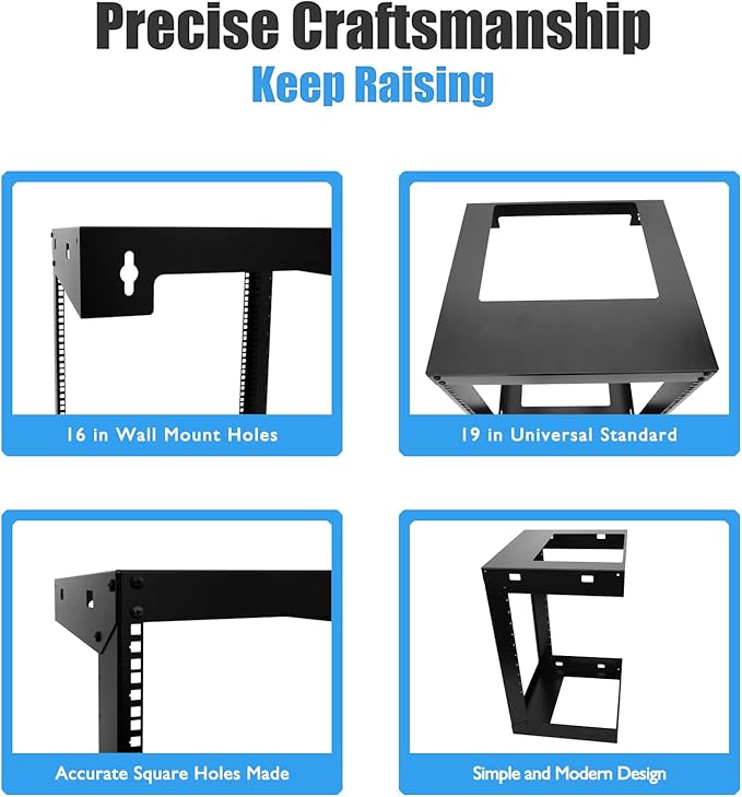 Raising Electronics 15U Wall Mount Open Frame 19 Inch Server Equipment Rack Threaded 15 Inch Depth Black (15U)