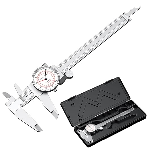 HDLNKAK Dial Caliper 0-6"/150mm Dual Reading Scale, Inch/Metric SAE Standard, Stainless Steel Caliper Measuring Tool Accurate to 0.001”/ 0.02 mm, Silver
