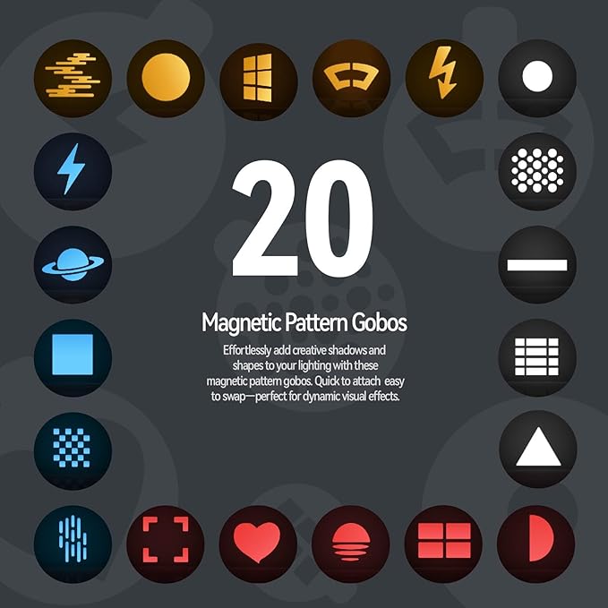 PHOTOOLEX 4 Colors Photography Flashlight with 20 Magnetic Pattern Gobos, 8400mAh Portable Spotlight, 10W LED Studio Light for Photo, Content Creation Accessories