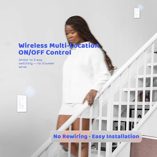 Avorecta Wireless Light Switch and Receiver Kit(1v1), Self-Powered (No Battery Required) Remote Control Lighting Switch, No WiFi Needed, for Indoor Outdoor Light Fixtures