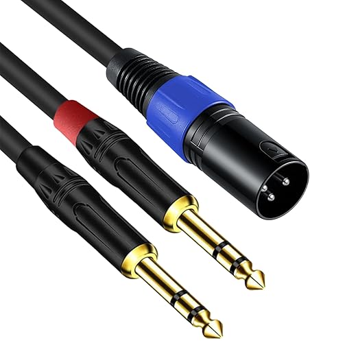 Jozzai 6.35mm Dual TRS to XLR Male Cable for Microphone, Mixer, Amplifier, 1.5 FT, Dual1/4 TRS to XLR Audio Cable, Y Splitter Patch Cord, 3-Pinxlr to Dual 1/4 Male Converter Adapter Cable