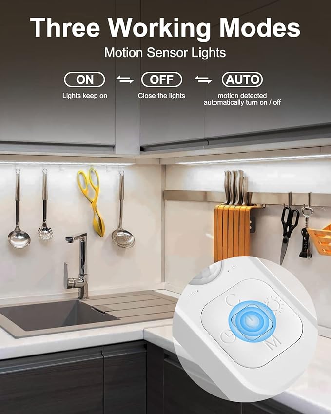 Feuymoent Motion Sensor LED Strip Light - Cabinet Strip Lights with 24W Plug, Dimmer and Timing,16.4ft 6000K ColdWhite