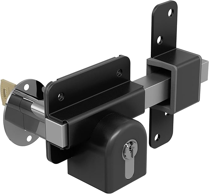 GateMate Long Throw Gate Lock, Euro Profile Keyed Both Sides Gate Lock for Sheds, Gates & Garage Doors, 316 Stainless Steel, for Wooden Gates & Doors Up to 2” Thick (50mm), Black, 5 Keys